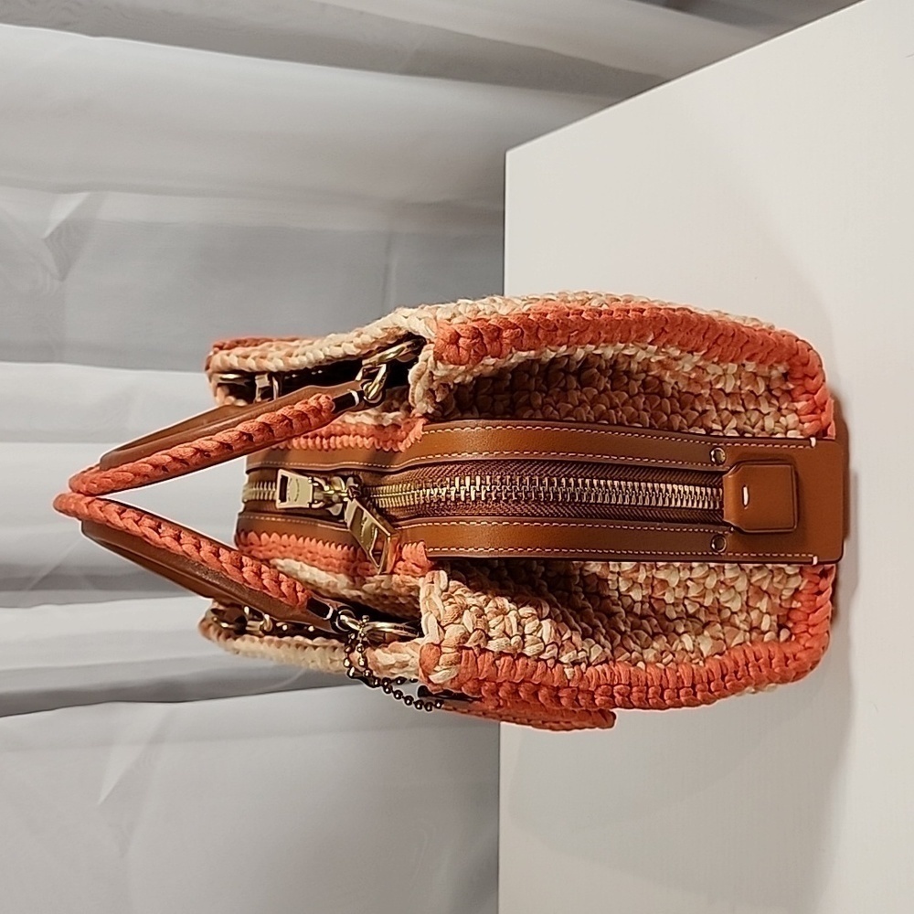 Coach Orange and Cream Woven Straw Tote - Picture 4 of 16